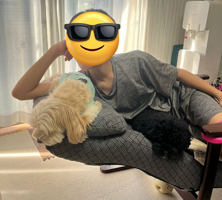 椅子の上　息子さんとみるくちゃんとここあちゃん