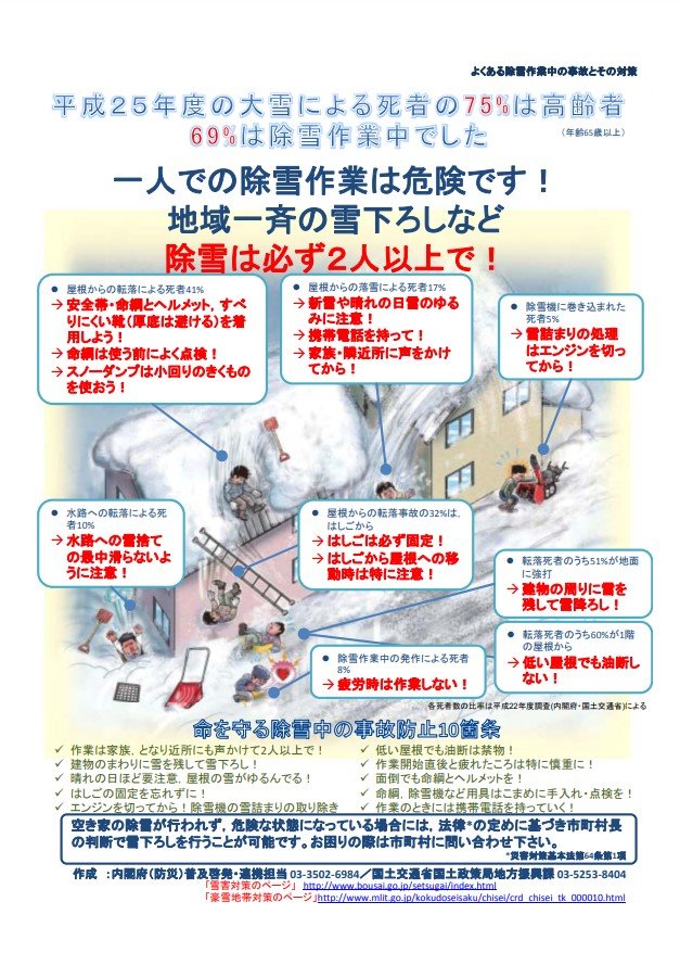 命を守る除雪中の事故防止10箇条（提供：国交省）