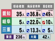 東京236人,大阪42人,愛知35人…東海3県の新型コロナ新規感染者数・病床使用率・重症者数