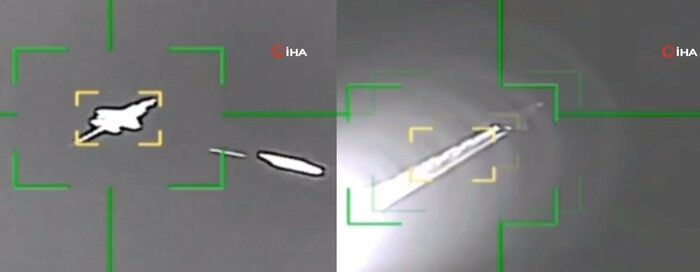F-35に飛翔体接近（左） 爆発（右）（イラン革命防衛隊 3/19公開）