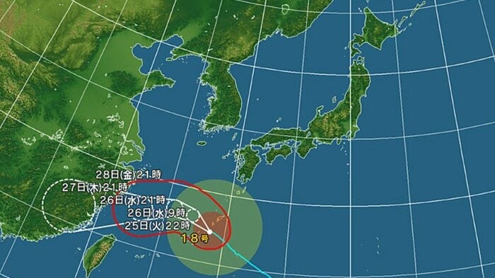 台風18号の進路予想図　日本気象協会より