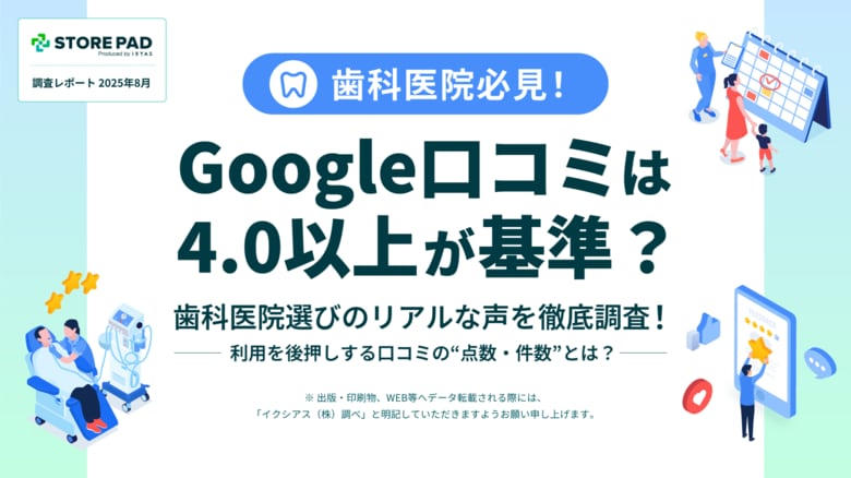 調査レポート公開「Google口コミは4.0以上が基準？ 歯科医院選びのリアルな声を徹底調査！」 利用を後押しする口コミの“点数・件数”とは？
