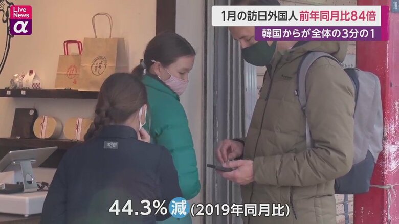 お土産屋さんで買い物する様子