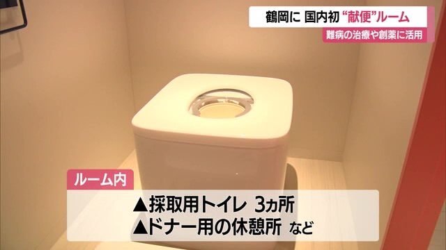 白を基調とした献便ルームには3つのトイレと休憩所が設けられている