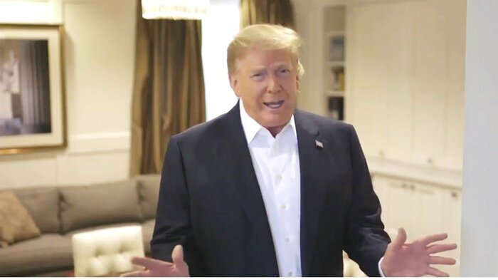 病院の中から体調が改善したことをアピールするトランプ大統領(Twitterより)