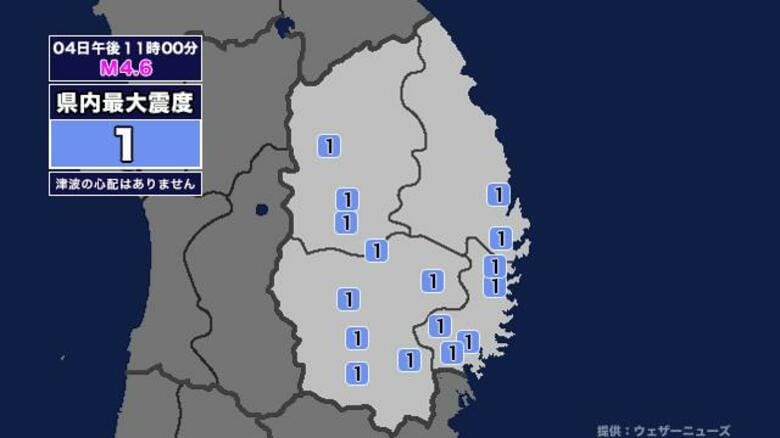 【地震】岩手県内で震度1 宮城県沖を震源とする最大震度3の地震が発生 津波の心配なし｜FNNプライムオンライン