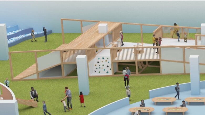 全天候型屋内公園「BBTパーク」の完成近づく　職人も驚く全長36メートル、日本でも有数の「大型遊具」　富山市ファボーレ別棟に初夏オープン｜FNNプライムオンライン