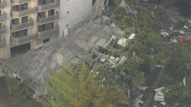 足場が崩れた茨城・つくば市の解体現場