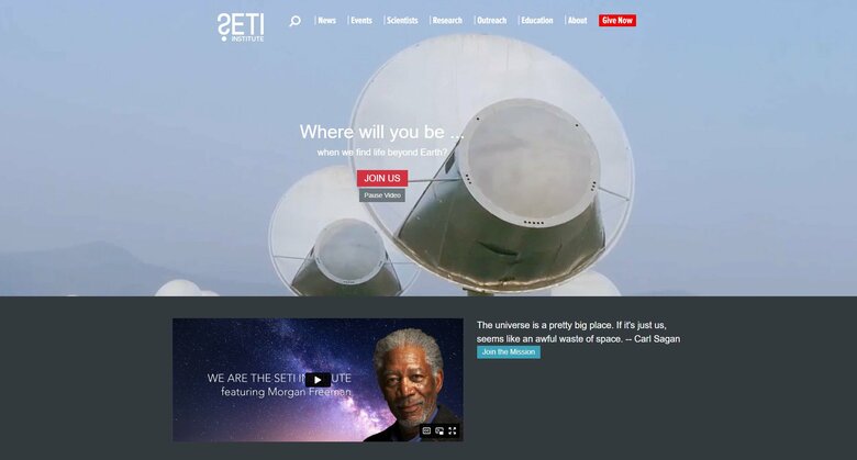 「地球外知的生命体探査研究所（SETI）」のホームページ
