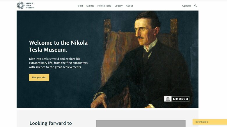 「Nikola Tesla Museum」のホームページ