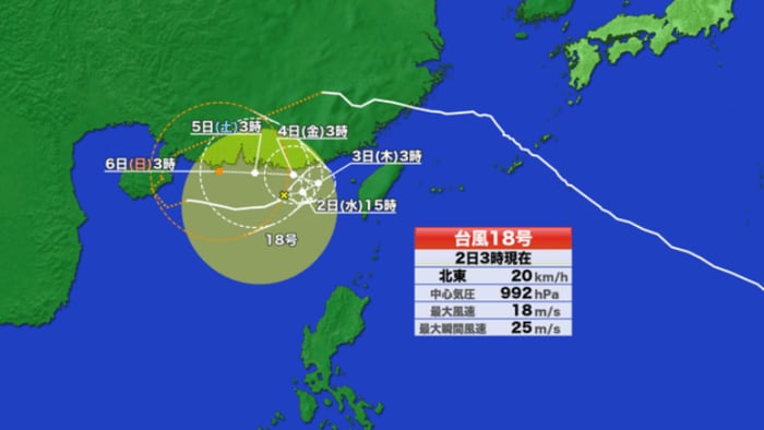 台風18号の進路予想図