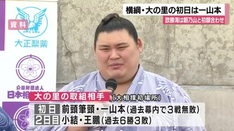津幡町出身の横綱・大の里、初日は前頭筆頭一山本と激突！ 同郷の欧勝海は元大関・朝乃山と初顔合わせ｜FNNプライムオンライン