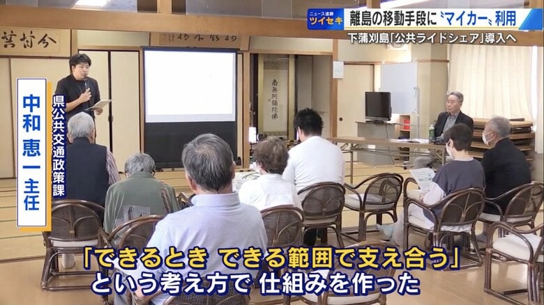 「ノッカル下蒲刈」の仕組みを説明する県公共交通政策課・中和恵一主任