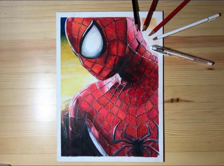 中学時代に描いたという「スパイダーマン」