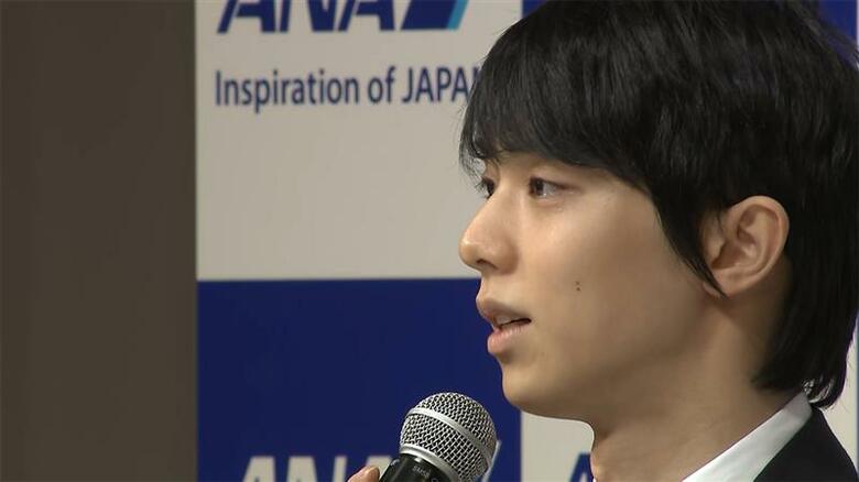 19日午後5時ごろ　記者会見で今後について語る羽生結弦選手（27）