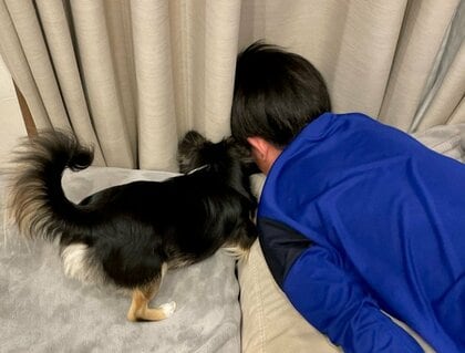 「また同じところにおもちゃを落とした二人組」一緒に探す“犬と男の子”の後ろ姿が微笑ましい! 