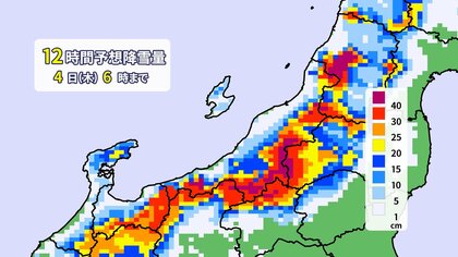 【大雪情報】新潟県の山沿いで“ドカ雪”か…12時間で最大60cmの降雪予想　4日朝にかけて大雪や交通の乱れに警戒「無理な外出は控えて」
