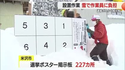 【衆院選】まず除雪から・雪が作業員の大きな負担…ポスター掲示板の設置作業一部で遅れる　山形・米沢市
