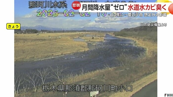 那珂川に設置された河川カメラの画像（2日）。上の画像と比べると…