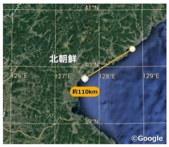 「新型戦術誘導兵器」北朝鮮南部咸興から北東へ約110km飛行(2022年4月16日)