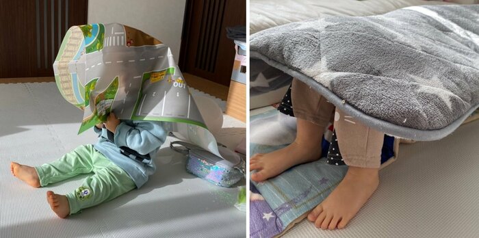 どことなく似ている?きょうだいのかくれんぼ姿をもう一度