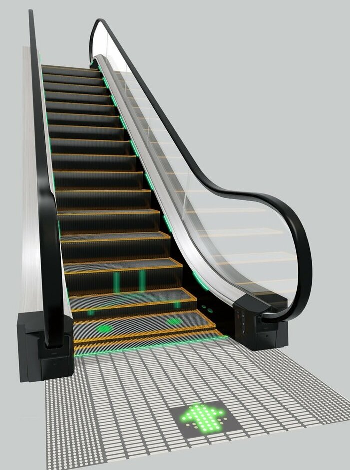 「エスカレーターの片側空け」を抑止する新機能を搭載したエスカレーター(画像提供:日立ビルシステム)