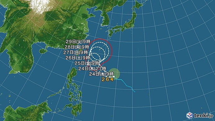 台風26号の進路予想図(日本気象協会tenki.jpより)
