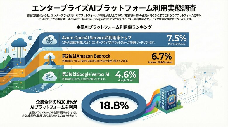 【505名調査】エンタープライズAIプラットフォーム利用率はAzure OpenAI 7.5%、Bedrock 6.7%、Vertex AI 4.6%と判明