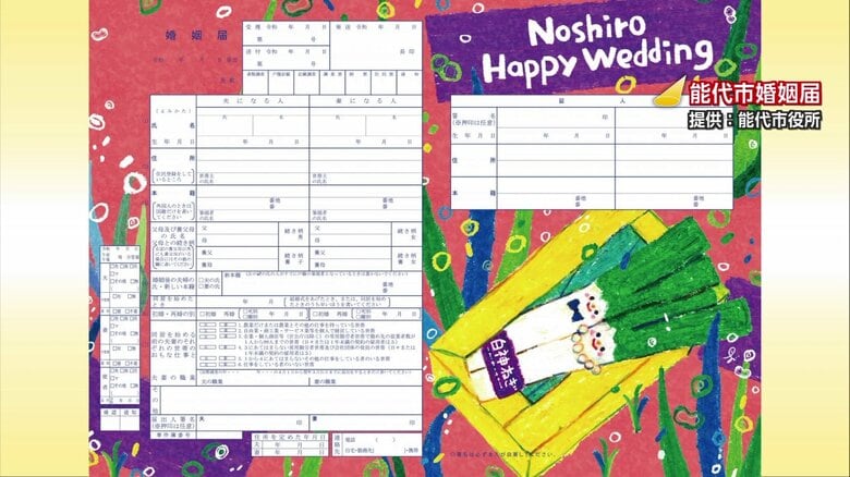 ちべさんがデザインした能代市の婚姻届
