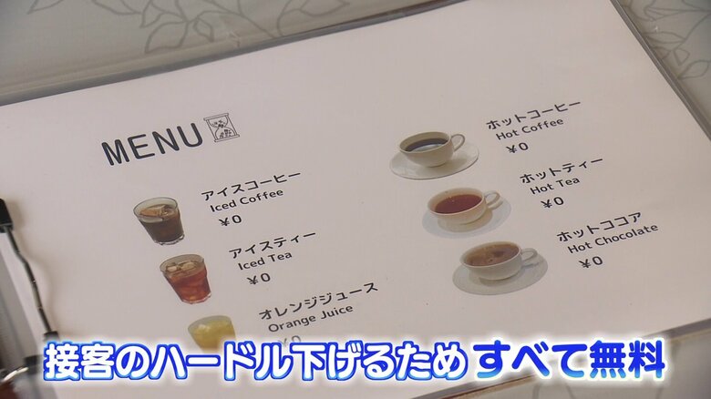 カフェの商品は無料で提供