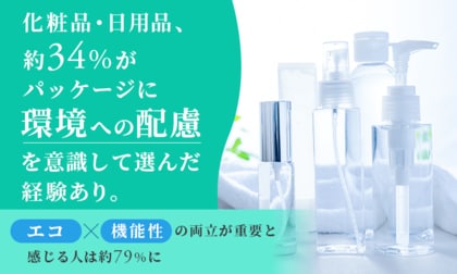 化粧品・日用品、約34%がパッケージに「環境への配慮」を意識して選んだ経験あり。「エコ×機能性」の両立が重要と感じる人は約79%に