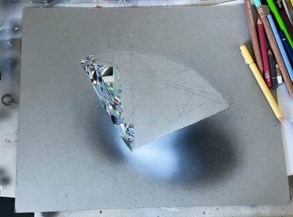 色鉛筆画 ダイヤモンド(原画)ラスト これが絵だと？ 色鉛筆で描かれたダイヤモンドの透明感と輝きが