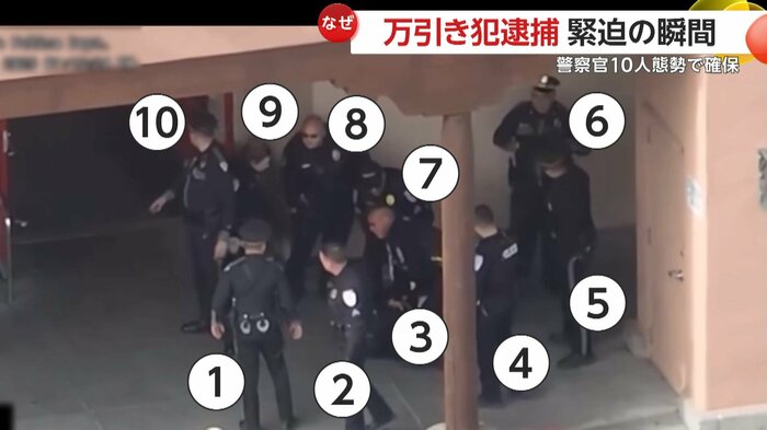 犯人を中心に集まる10人の警察官(Santa Fe Police Department)