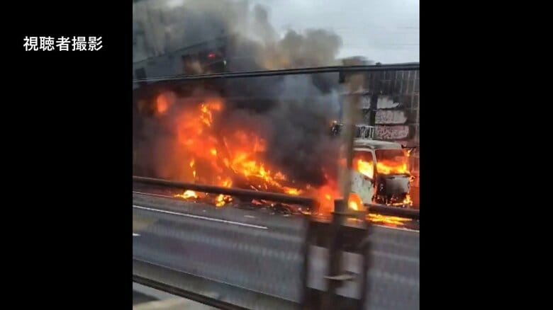 常磐道でトラック炎上　運転手が「煙が出ている」と通報　けが人なし　埼玉・三郷市｜FNNプライムオンライン