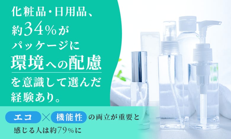 化粧品・日用品、約34%がパッケージに「環境への配慮」を意識して選んだ経験あり。「エコ×機能性」の両立が重要と感じる人は約79%に