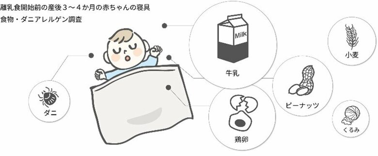 離乳食前の乳児が寝ている場所のアレルゲン調査 ― 寝具にはダニだけでなく、ナッツ・卵・牛乳・小麦などのアレルゲンが存在 ―