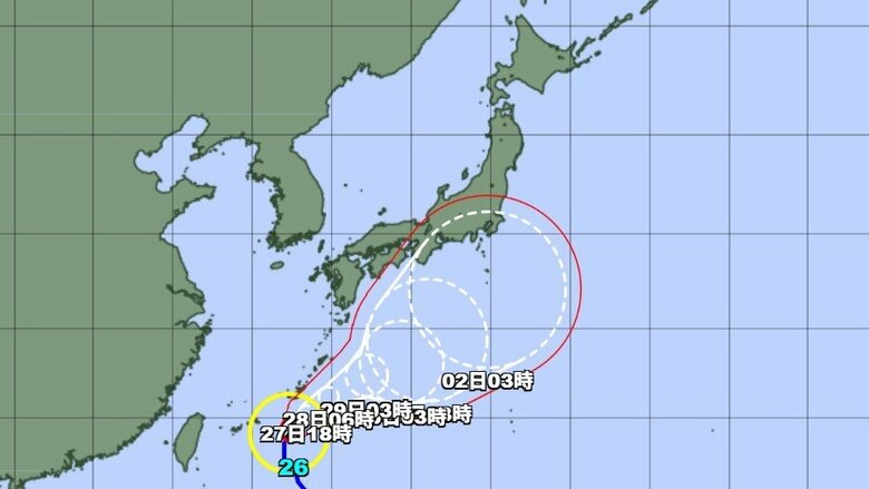 【台風情報】台風26号の進路予想 沖縄地方や奄美地方には29日にかけて接近する見込み その後は本州の南を進む予想 秋雨前線の活動が活発化する恐れ 27日は九州で大雨災害に警戒が必要|FNNプライムオンライン