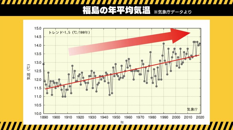 福島の年平均気温（資料：気象庁）