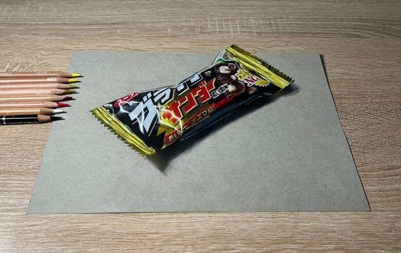 「ブラックサンダー」を色鉛筆で描いてみた