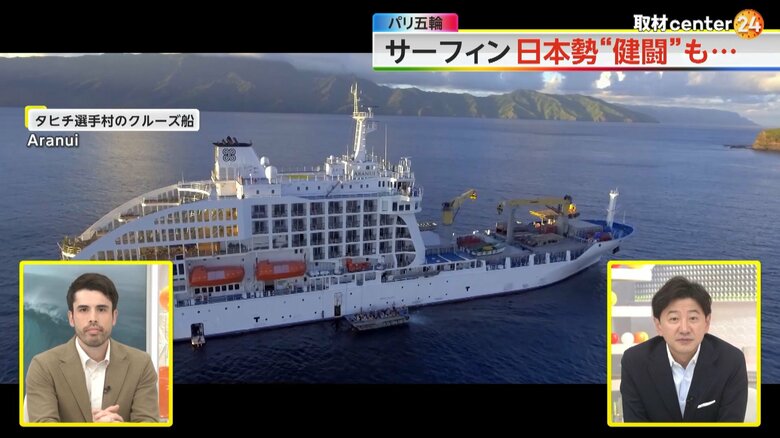 サーフィンの選手たちはクルーズ船に宿泊