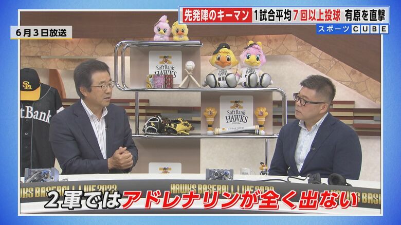 有原投手の活躍を予言？していた達川元ヘッドコーチ（左）