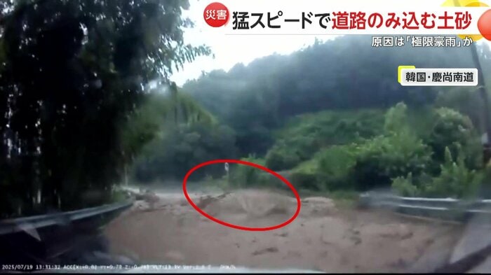 土砂から逃れるも木に阻まれた撮影者