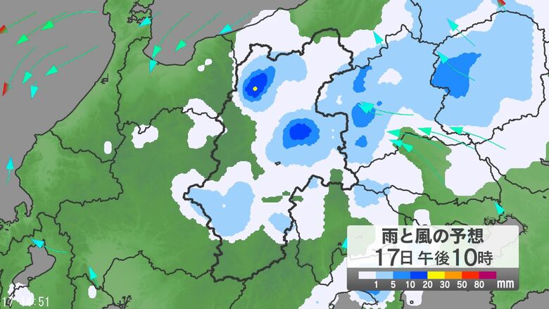 「警報級の大雨」の可能性　長野県で17日夜遅くにかけて大気の状態が不安定となる見込み　24時間予想降水量は北部・中部80ミリ、南部60ミリ（18日午後6時まで・多い所で）　長野地方気象台の発表｜FNNプライムオンライン