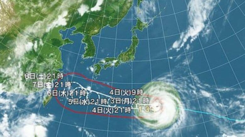 【台風情報】大型で非常に強い台風13号の今後の進路予想は　3日午後9時現在、小笠原近海に　中心気圧は945ヘクトパスカル　7日午後9時には、強い勢力で沖縄本島近海に達する見込み｜FNNプライムオンライン