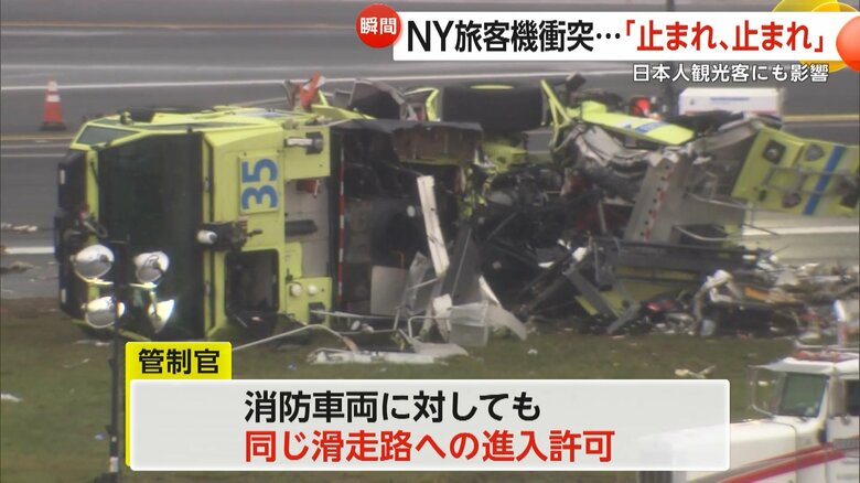 管制官が旅客機と消防車両の双方に同じ滑走路への許可を出していたことが判明している