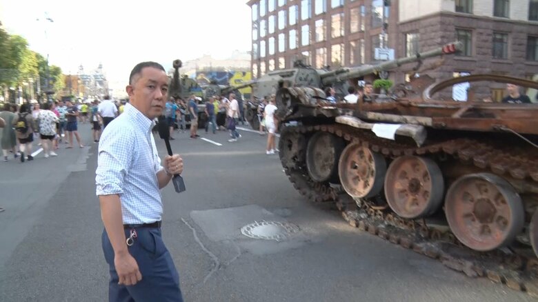 展示されたロシア軍の残した戦車など