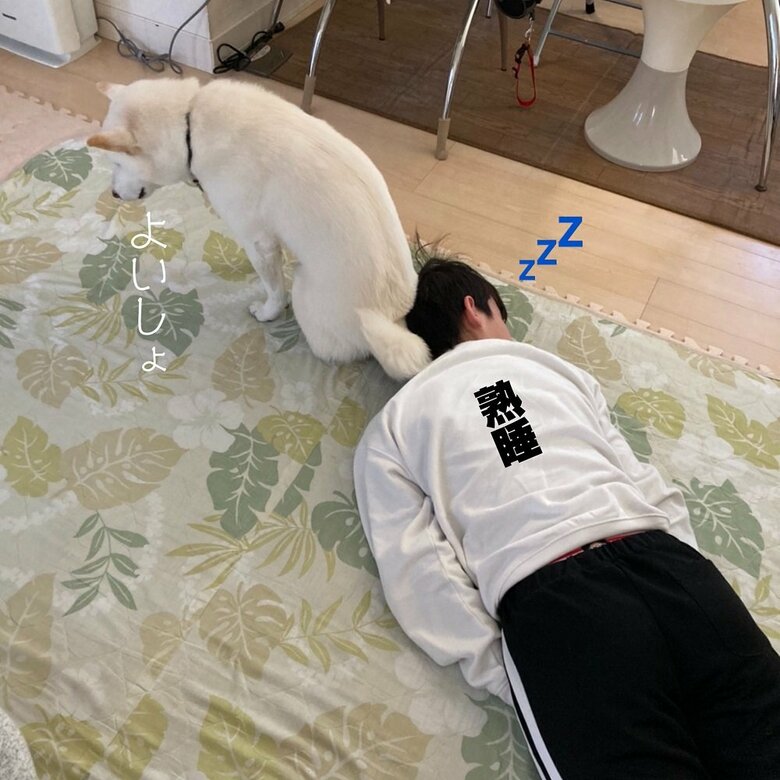 長男くんの頭にお尻を…