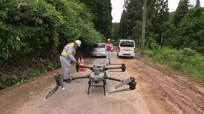 氷見市豪雨で孤立続く　40キロ搬送可能なドローンが通行止め個所を越えて支援物資を運ぶ