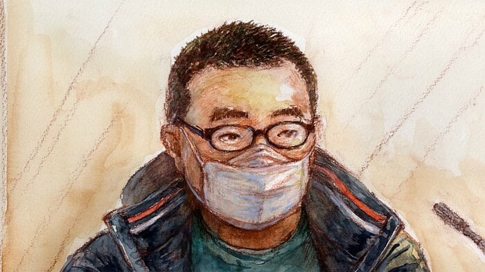 控訴審判決直前、今井被告は面会に応じ、「焦り、恐怖感もあります」と話した(イラスト:大橋由美子)