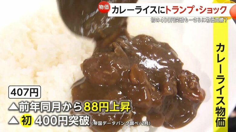 初の400円突破…国民食カレーライスに“トランプ・ショック”　「関税90日停止」表明も中国への関税は引き上げ…“貿易戦争”に怒りの声「負担は消費者に」｜FNNプライムオンライン
